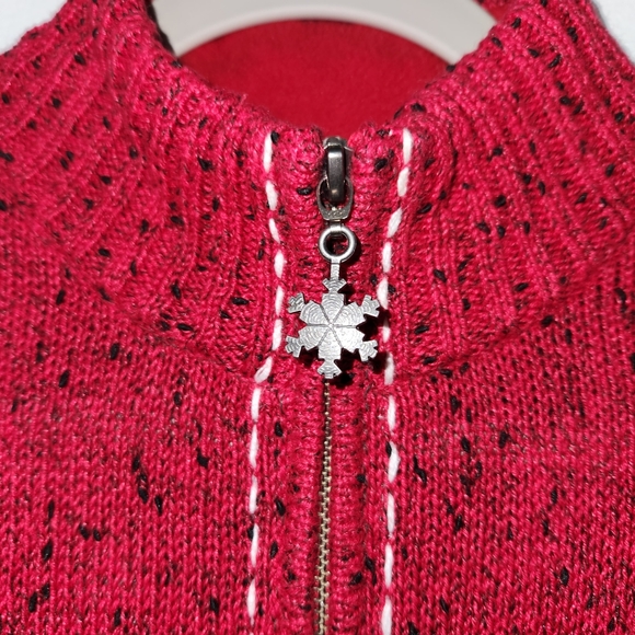 Vintage Christopher & Banks  1/4 Zip Penguin Pullover Sweater Red Snowflakes Med - Picture 4 of 8